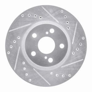 Toyota Corolla Brake Rotor (1) - Front Right - R1 Concepts - Drilled & Slotted - Silver - `09-`15